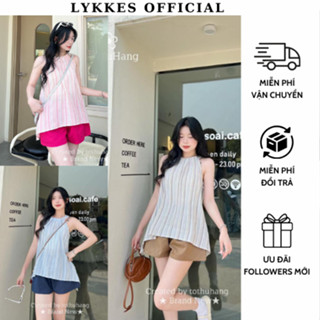 [ Kèm ảnh thật ] Set Áo Kèm Quần Nhiều Màu Áo Cổ Yếm Kẻ Chất Thô Đũi Mềm Mát Kèm Quần Short Kaki Áo Sát Nách SAQ008