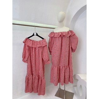 váy kẻ trễ vai maxi