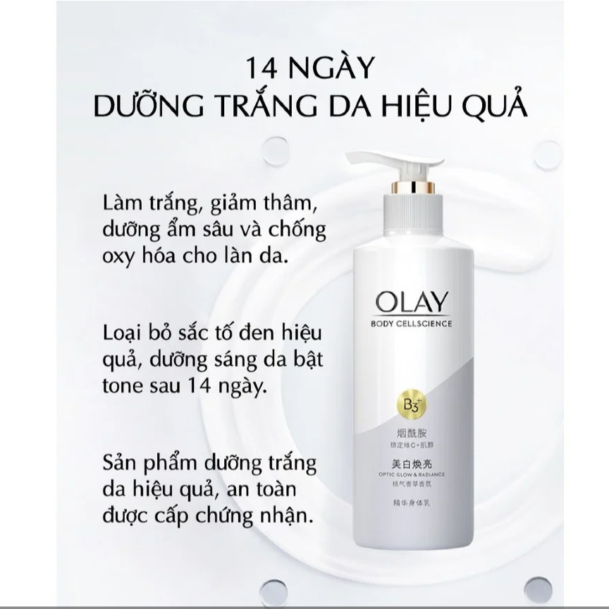 Sữa Dưỡng Thể OLAY B3 Vitamin C Whitening Radiance- Dưỡng Trắng Da Toàn Thân 260ml mẫu mới