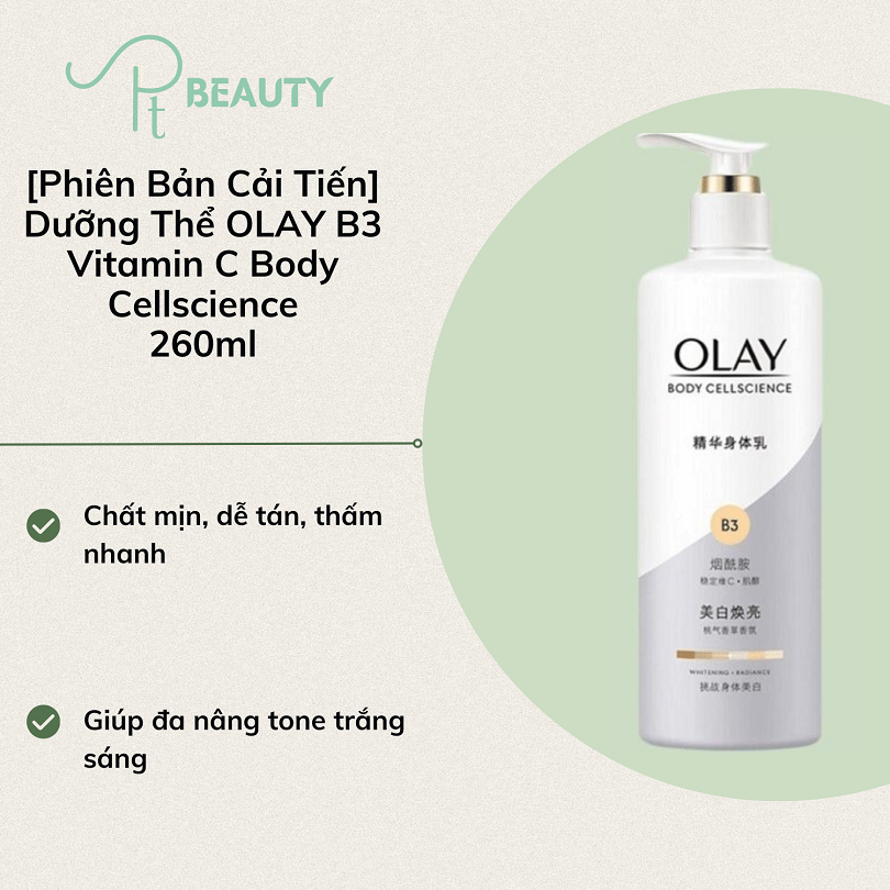 Sữa Dưỡng Thể OLAY B3 Vitamin C Whitening Radiance- Dưỡng Trắng Da Toàn Thân 260ml mẫu mới
