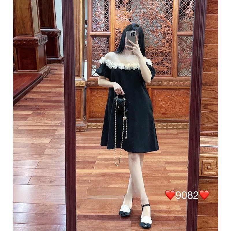 Đầm bbd viền hoa nổi phối lưới