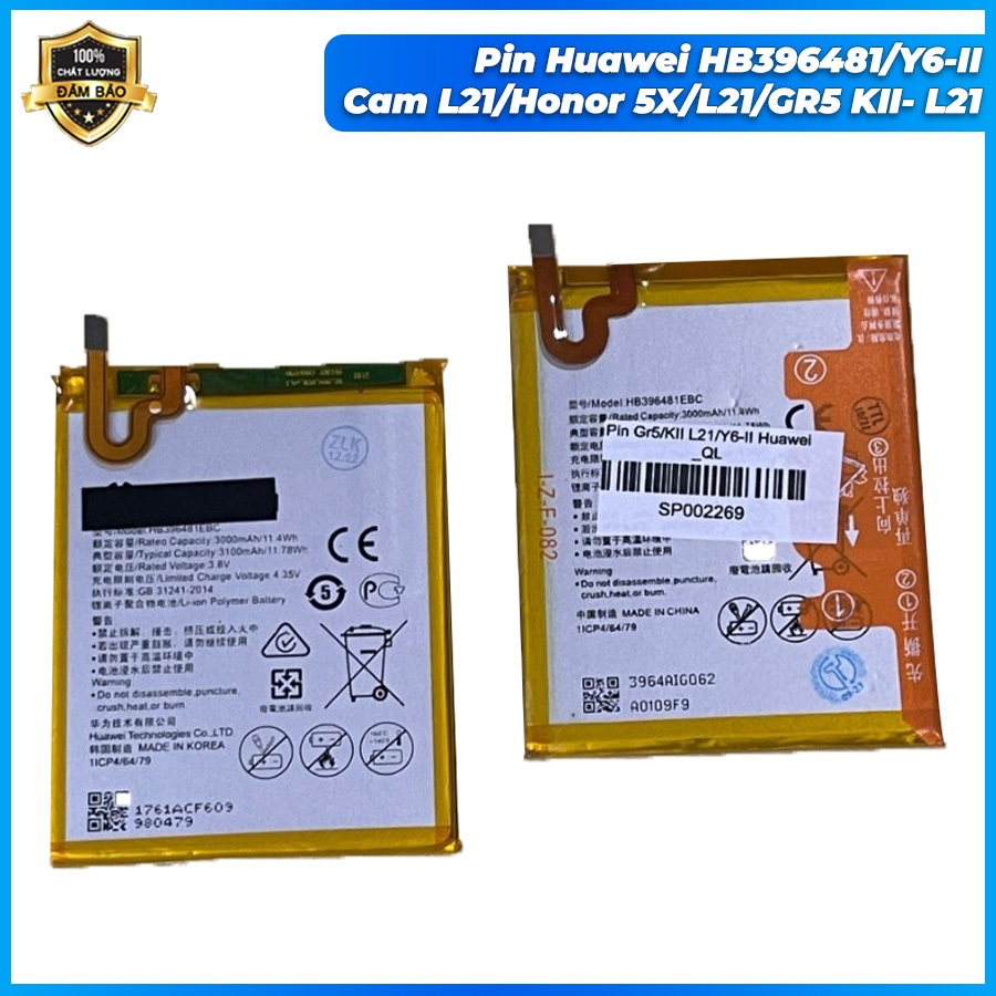 Pin HB396481 ,y6-II, cam l21 , honor 5x , l21 , gr5 KII- l21,mới
