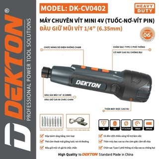 Máy vặn vít mini dùng pin 4v dekton dk-cv0402 - dò điện không chạm - có khóa trục - tặng 8 mũi vít cao cấp