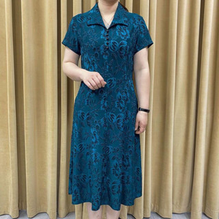 Đầm trung niên nữ cổ polo sang trọng , váy xoè cho mẹ và bà dự tiệc, váy dài ngắn tay có cổ cho mẹ u40 u50 u60 -TN07