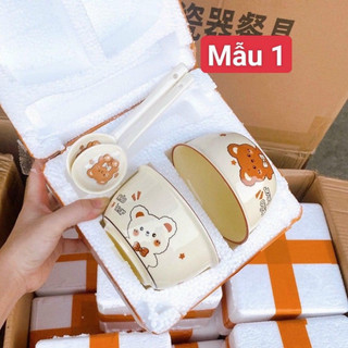 SET 2 chén sứ kèm thìa gấu bear cute