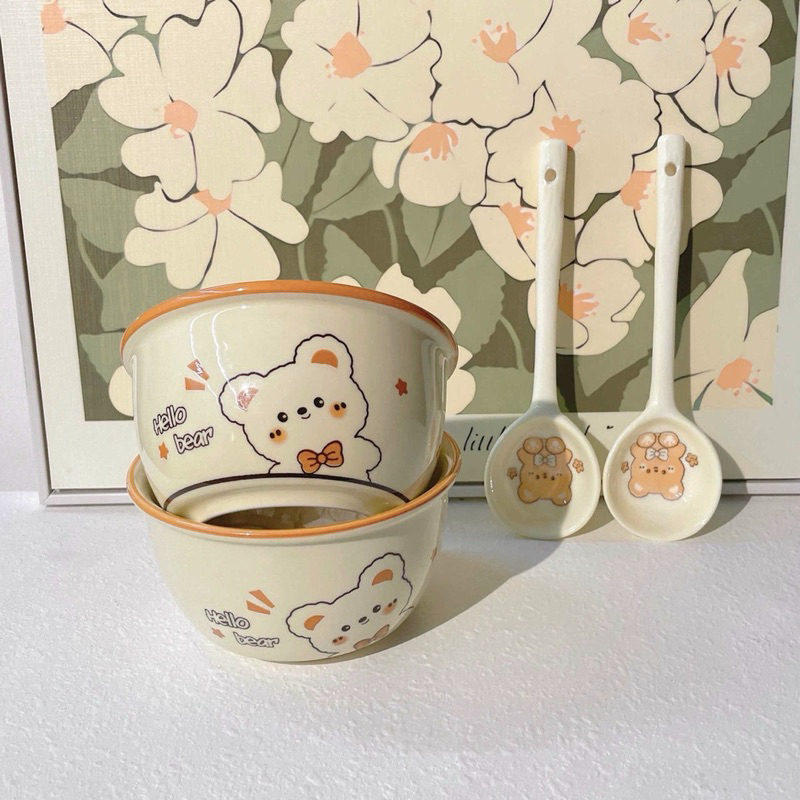 SET 2 chén sứ kèm thìa gấu bear cute