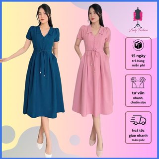 [HCM] Đầm cổ bẻ xếp li phá cách D099 - Lady Fashion