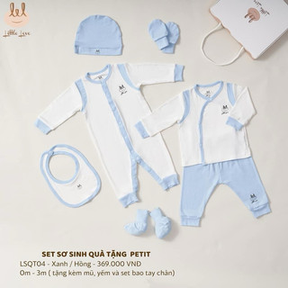 Combo quà tặng sơ sinh gồm 1 bộ dài tay cài lệch, 1 body dài tay, 1 set phụ kiện mũ yếm bao tay chân