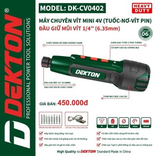 Máy vặn vít mini dùng pin 4v dekton dk-cv0402 - dò điện không chạm - có khóa trục - tặng 8 mũi vít xịn