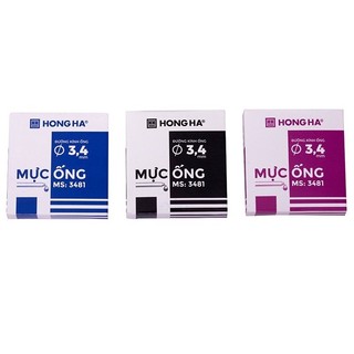  1 hộp 6 ống mực bút máy luyện chữ Hồng Hà 3481 - 3,4mm - xanh đen tím 