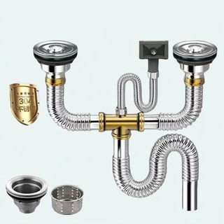 Bộ xả chậu rửa chén đôi 2 hộc phi 110mm và Bộ xả đơn 1 hộc, hệ thống thoát nước chậu rửa chén bằng Inox304