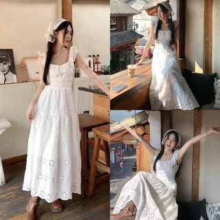 Đầm ren thô boi dáng dài tiểu thư cách điệu hở lưng hàng QCCC