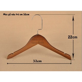 Móc Gỗ Treo Quần Áo Trẻ Em Gỗ Nâu KTN Đầu Móc Tròn Vàng 15cm (10 móc)