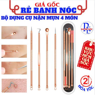 Bộ Dụng Cụ Nặn Mụn 4 Món 8 Đầu Nặn Khác Nhau Thép Không Gỉ - Bộ Lấy Mụn Đầu Đen, Trứng Cá, An Toàn