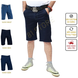 Quần short Jean quần lững nam trung niên ống suông vải cotton co giãn big size kiểu túi chéo
