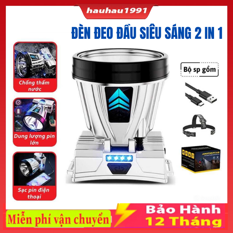 Đèn Pin Đeo Đầu T998 Siêu Sáng 2in1 Kiêm Sạc Dự Phòng Chống Nước Cổng Sạc UBS/TYPE-C Tiện Lợi Dùng S