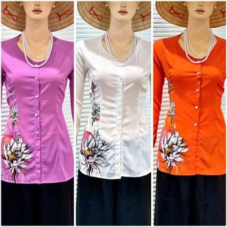 Áo bà ba lụa in hoa đào xinh