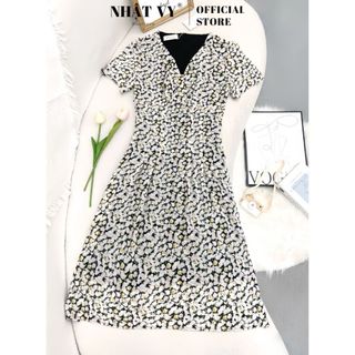 Đầm voan hoa Nhật Vy cổ V nhún ngực form dáng ôm phù hợp công sở dạo phố thanh lịch - D3029