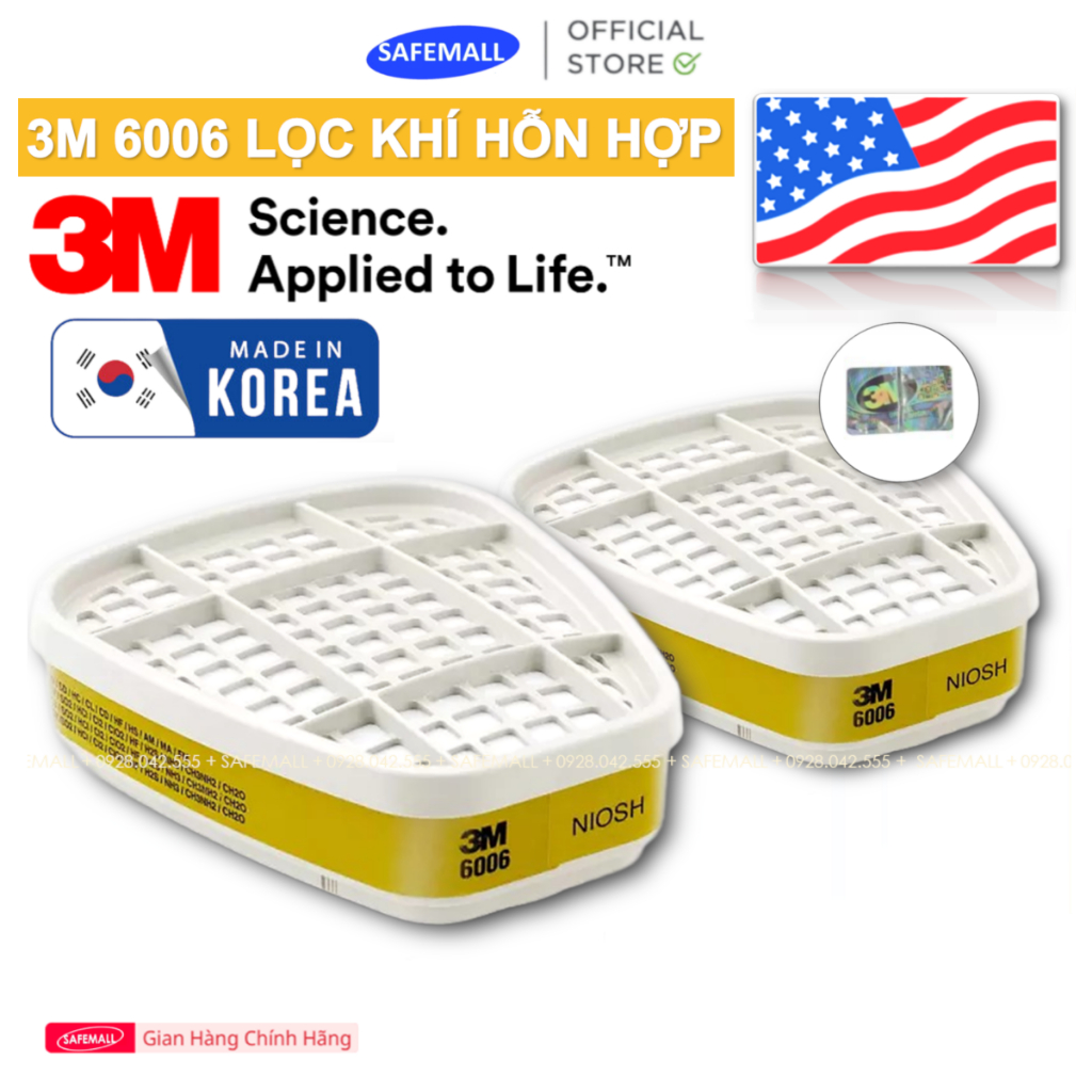 Gói 2 Phin Lọc Hơi Hỗn Hợp 3M 6006 Tiêu Chuẩn Mỹ NIOSH Dùng Cho Mặt Nạ 3M Series 6000, 7000