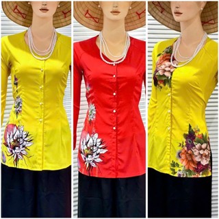 Áo bà ba lụa in hoa đào xinh
