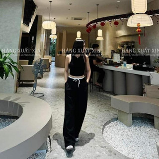 Quần culottes ống rộng ZR cạp chun phối trắng hàng xuất dư xịn