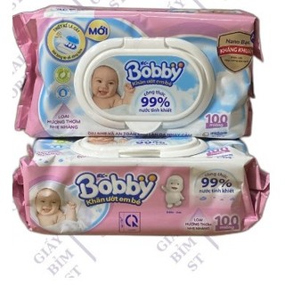 Khăn ướt, giấy ướt Bobby nắp nhựa 100 tờ/gói cao cấp, có hương