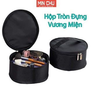 Túi tròn đựng mỹ phẩm, vương miện phụ kiện cô dâu - hộp đựng vương miện