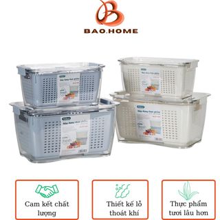 Hộp Nhựa Đựng Thực Phẩm Thức Ăn Tủ Lạnh BAOHOME Kèm Rổ 2 Lớp Cao Cấp  B001