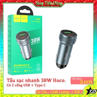 Tẩu sạc nhanh 38W HOCO Z49B có 2 cổng gồm USB + TYPE-C.