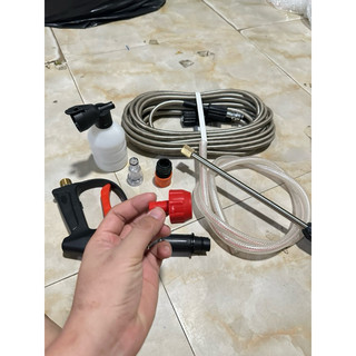 Combo trọn bộ dây rửa xe mini súng + 1 thanh nối dài +1bình bọt tuyết+1 dây hút 1m5+1 cút nối trong+1 cút nối+1 lọc rác