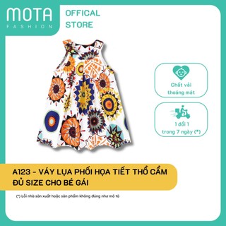  Váy lụa phối hoạ tiết thổ cẩm đủ size cho bé gái từ 15-32kg Mota Fashion - Hàng chính hãng
