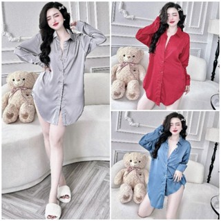 Set đồ bộ sexy Áo sơ mi tay dài kèm quần đùi gợi cảm chất lụa Latin mềm đẹp cao cấp Set đồ ngủ sơ mi nữ lụa đẹp M095