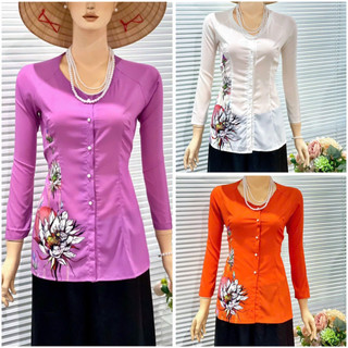 Áo bà ba lụa in hoa đào xinh