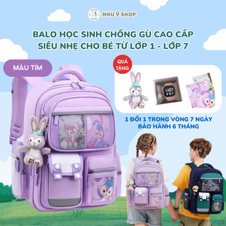 [Tặng đồng hồ] Balo NA chống gù cho bé gái đi học màu hồng, tím siêu nhẹ, chống nước - NHƯ Ý KIDS