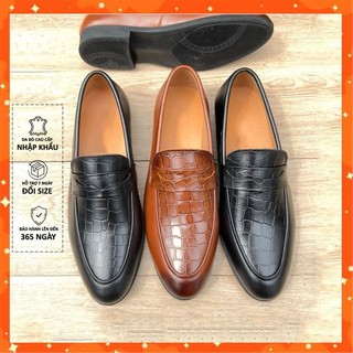 Giày Lười Nam Da Bò Dập Vân Bụng Cá Sấu Cao Cấp Giày Tây Nam Slipon Đẹp Trẻ Trung Đế Cao Su Mềm Êm Chân Mẫu Mới