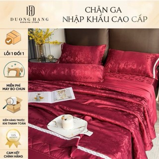 Bộ Chăn Ga Gối Phi Lụa Queen Vân Chìm DH Bedding Chăn Chần Hè Cao Cấp, Chăn Ga Cao Cấp Mềm Mịn
