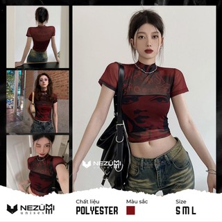   Sẵn S M L_Ảnh thật  Áo baby tee thun croptop cộc tay cổ 3p đỏ đô đen in hình cô gái phong cách Hàn Quốc sexy dance 