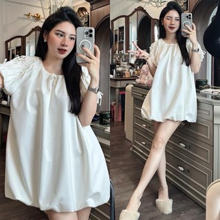 [Hàng Thiết Kế]: Váy Boom Nơ Tay Bồng, Chất Thô 2 Lớp Dày Dặn, Diện Đi Biển Siêu Xinh (Ảnh Thật Trải Sàn) Lollaye