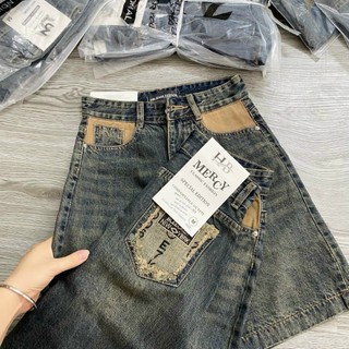 Quần jeans ngố nữ rách đùi nữ 2 túi trước phối màu siêu xinh