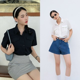 Áo sơ mi nữ tay ngắn phối túi short pocket shirt Maxy Workshop