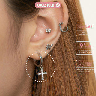 Khuyên tai vòng thả chữ thập đá Blink Saint Hoop Earring CockStock