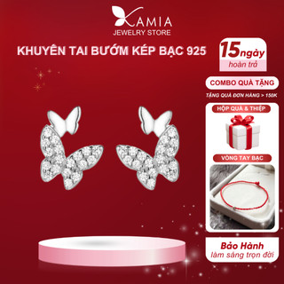 Khuyên tai bạc 925 hình bướm kép đính đá xinh xắn đáng yêu dễ thương long lanh lấp lánh KAMIA K5565