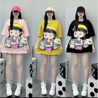 Áo Phông cotton khô _form rộng in hình ( CÔ GÁI TRÀ SỮA )