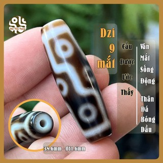 Dzi 9 mắt - dzi cầu được ước thấy thân đá bóng dầu nhẵn mịn dài 38,6mm