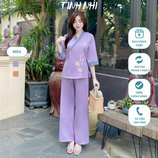 Pháp phục đồ lam thêu sen TINH NHI mềm mát thoải mái PP155