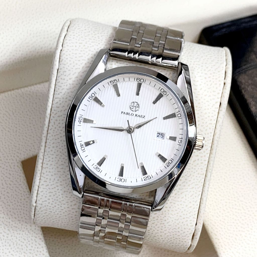 Đồng hồ nam dây thép PABLO RAEZ doanh nhân lịch sự hợp kim không gỉ cao cấp có lịch ngày chống nước 3ATM R301