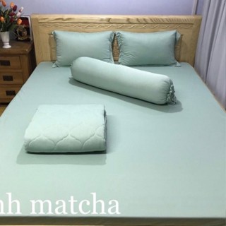 Bộ Ga Gối Thun Lạnh Hàn Quốc 3 & 4 Món (Vỏ gối nằm 40x60cm) Ga Giường Bo Thun Màu Trơn Đủ Size.