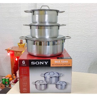 Bộ nồi inox , bộ nồi bếp từ 3 món SONY dùng được mọi loại bếp - bếp ga, bếp từ, bếp hồng ngoại TENZA