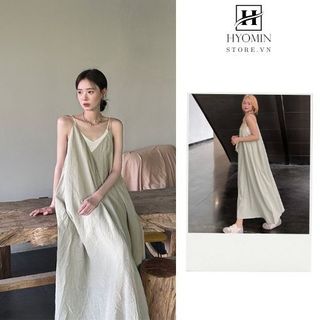 Đầm dài 2 dây dáng xoè vintage, Váy đầm maxi đi biển 2 dây dáng xoè dài hyominstore.vn