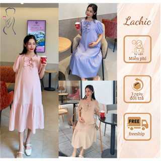  Váy bầu đi tiệc chất liệu đũi gân thiết kế nơ điệu đà  thiết kế Lachic V43 